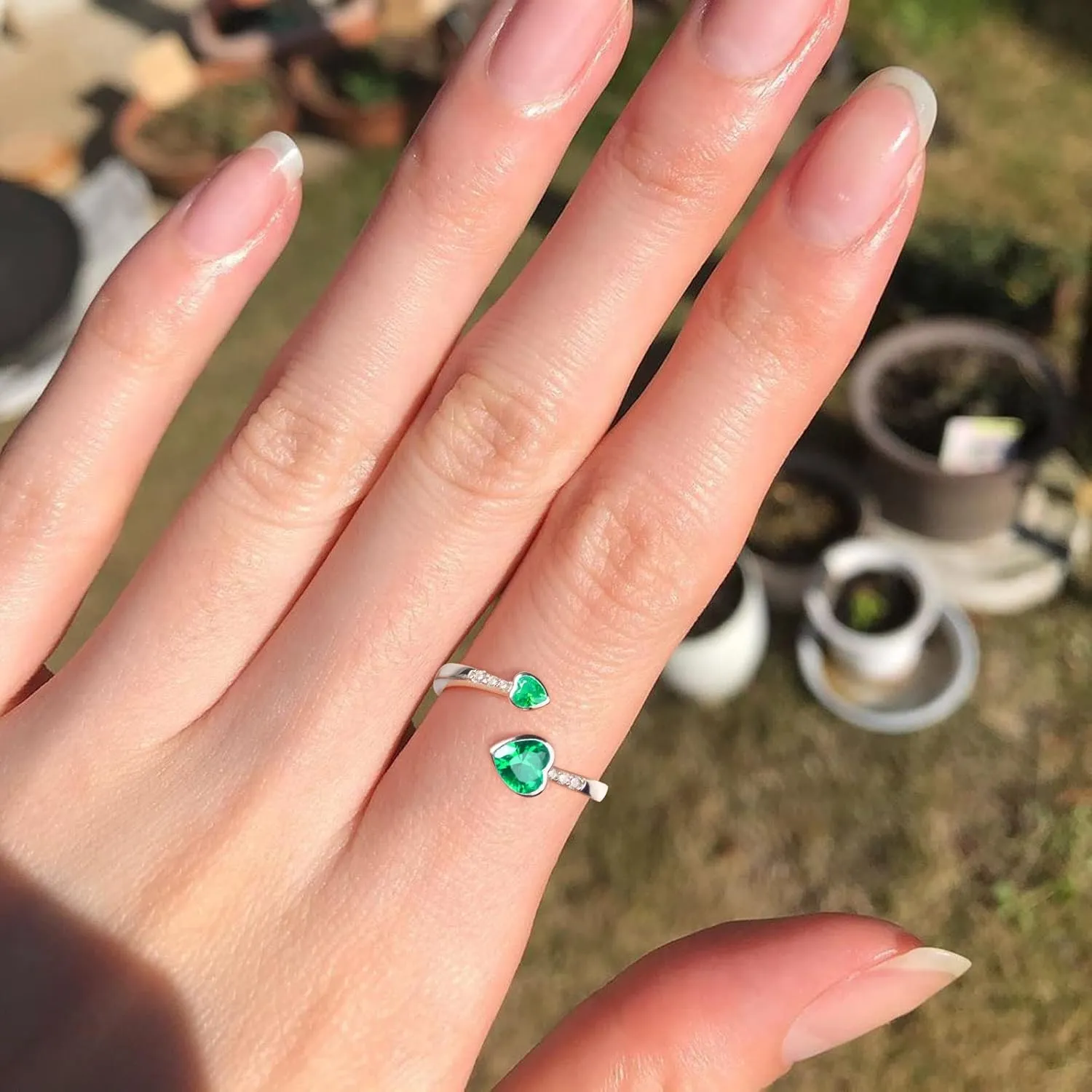 LANE WOODS Simple Cute Sterling Silver Rings May Birthstone Jewelry for Women Valentines Day Gifts (Dark Green)