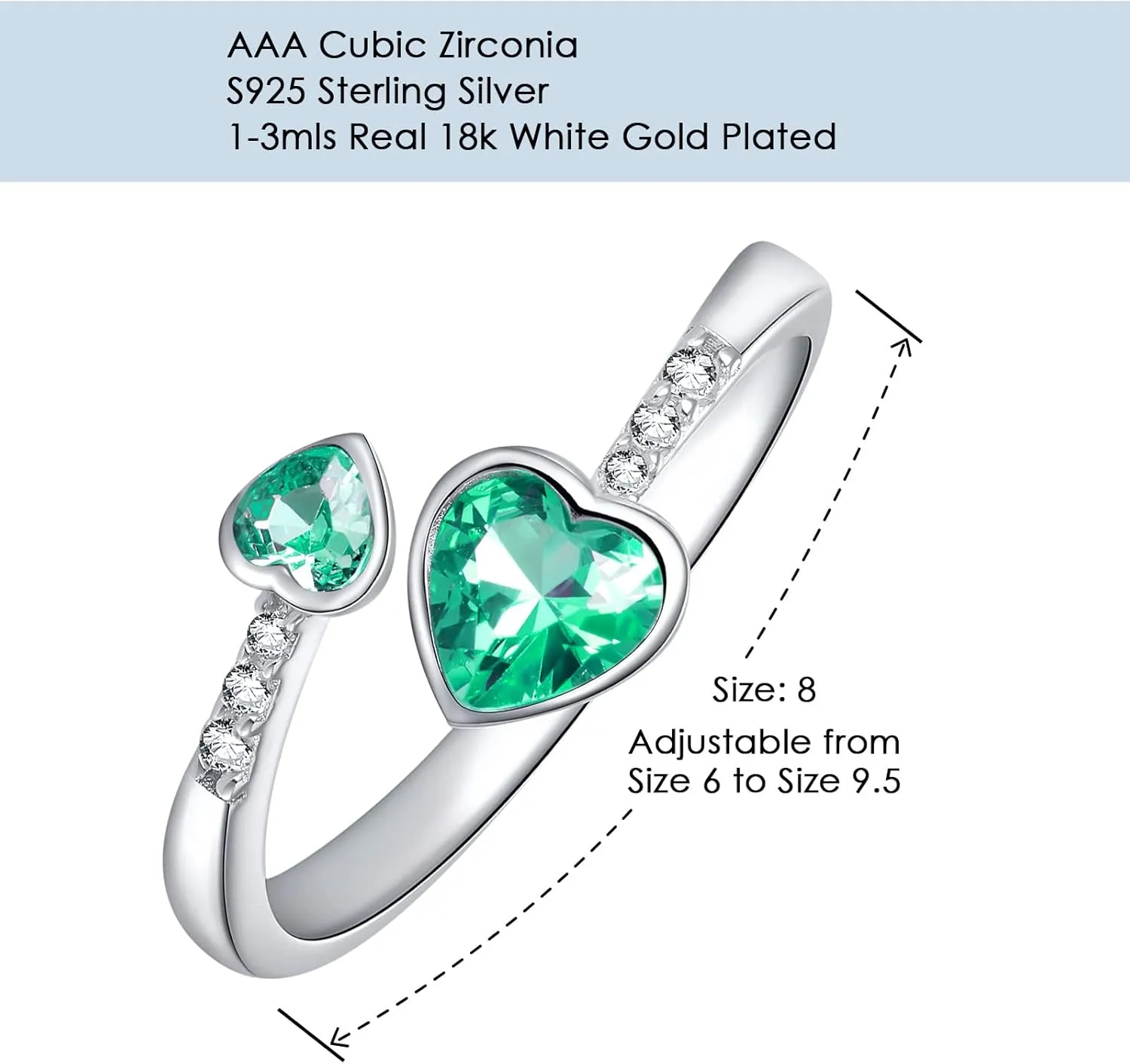LANE WOODS Simple Cute Sterling Silver Rings May Birthstone Jewelry for Women Valentines Day Gifts (Dark Green)