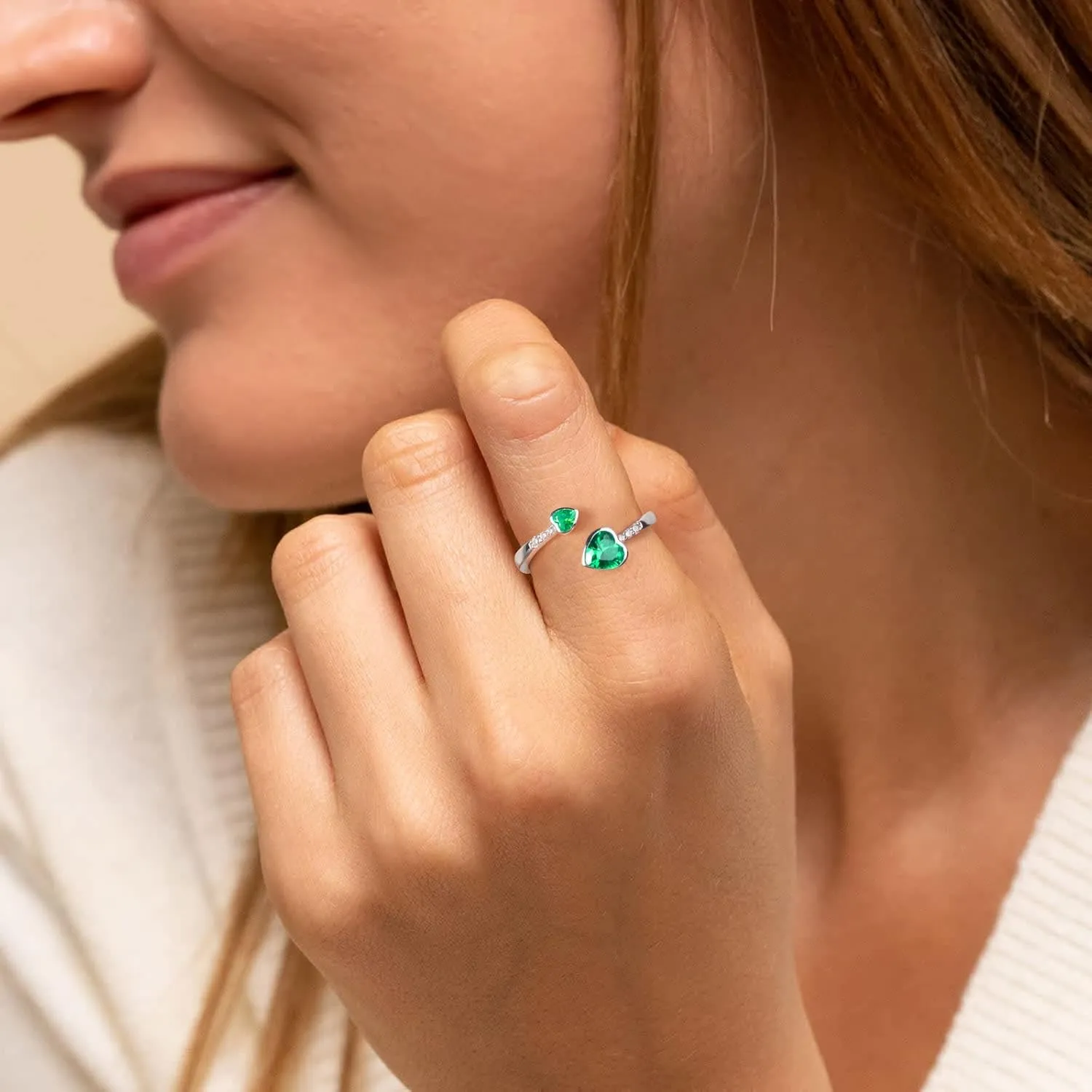 LANE WOODS Simple Cute Sterling Silver Rings May Birthstone Jewelry for Women Valentines Day Gifts (Dark Green)