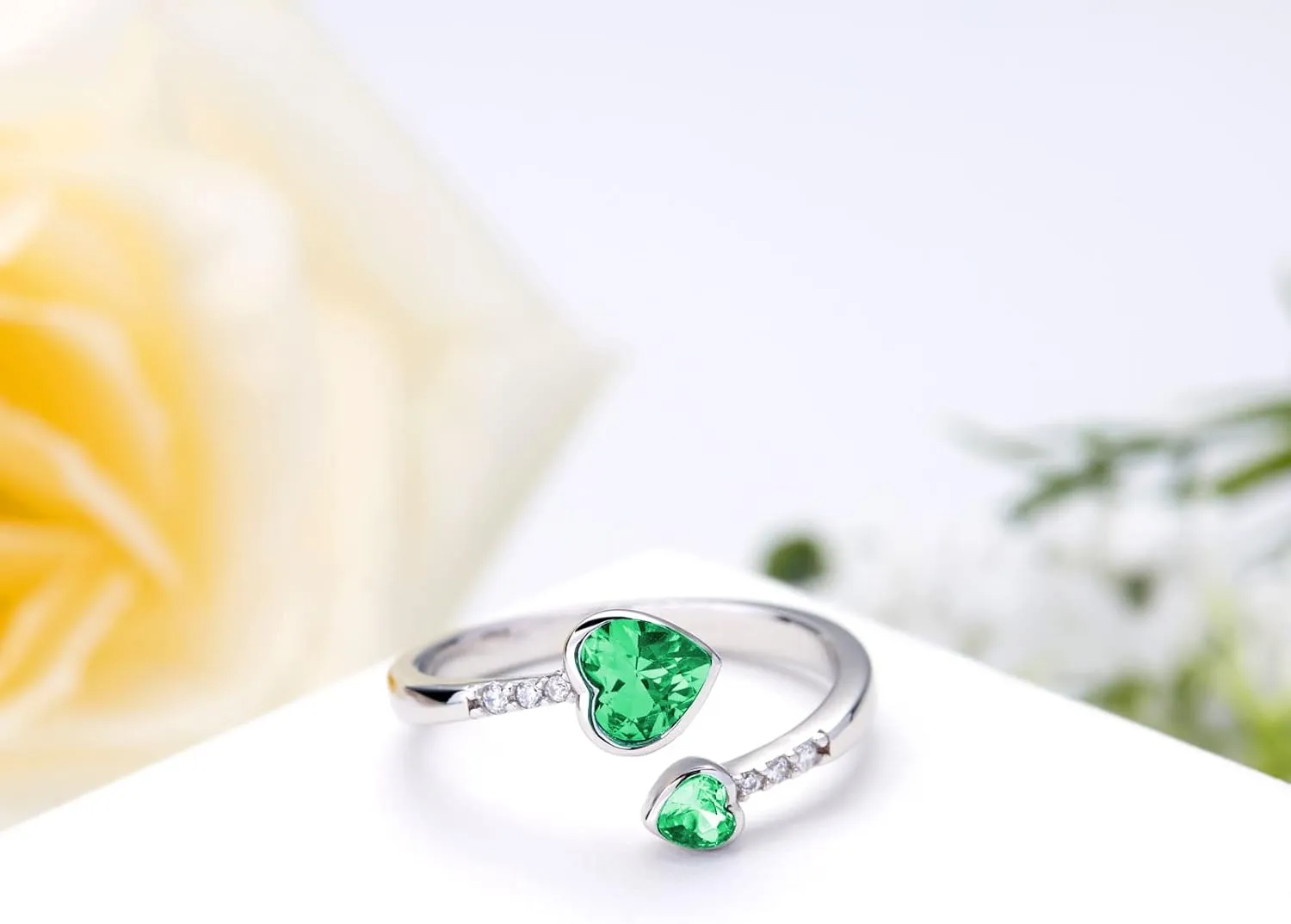 LANE WOODS Simple Cute Sterling Silver Rings May Birthstone Jewelry for Women Valentines Day Gifts (Dark Green)