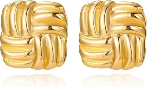 Large Gold Square Earrings for Women, Vintage Style, Statement Jewelry