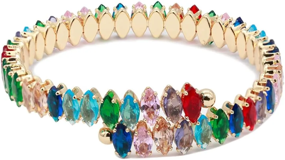 Lavencious Rhodium Plated With Black and Clear Marquise CZ Cuff Bracelets for Women Size Adjustable for 6" to 8"