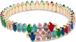 Lavencious Rhodium Plated With Black and Clear Marquise CZ Cuff Bracelets for Women Size Adjustable for 6" to 8"