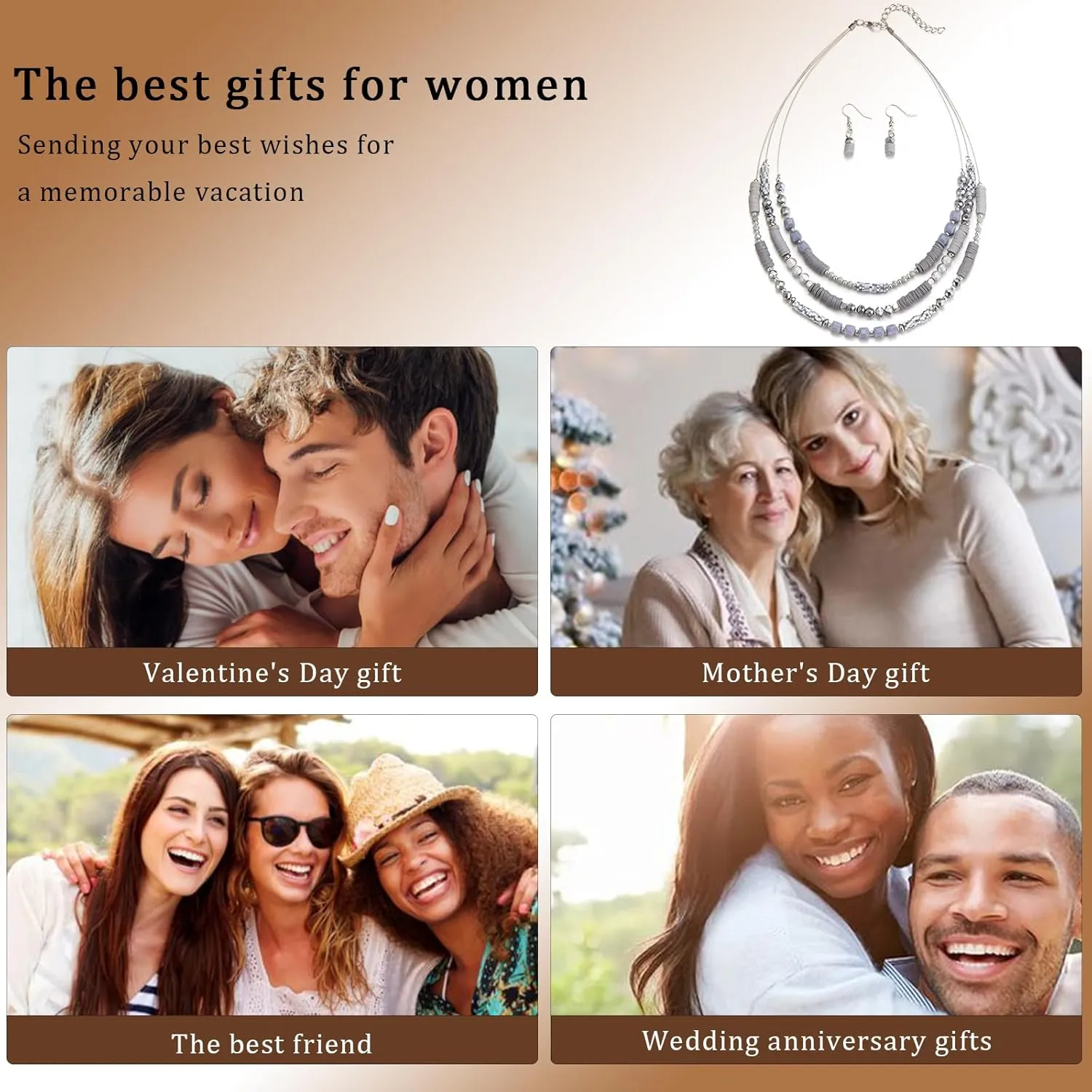 Layered Silver Beaded Necklace for Women Square Crystal Beads Statement Collar Necklace and Earrings Fashion Costumes Jewelry Sets for Women