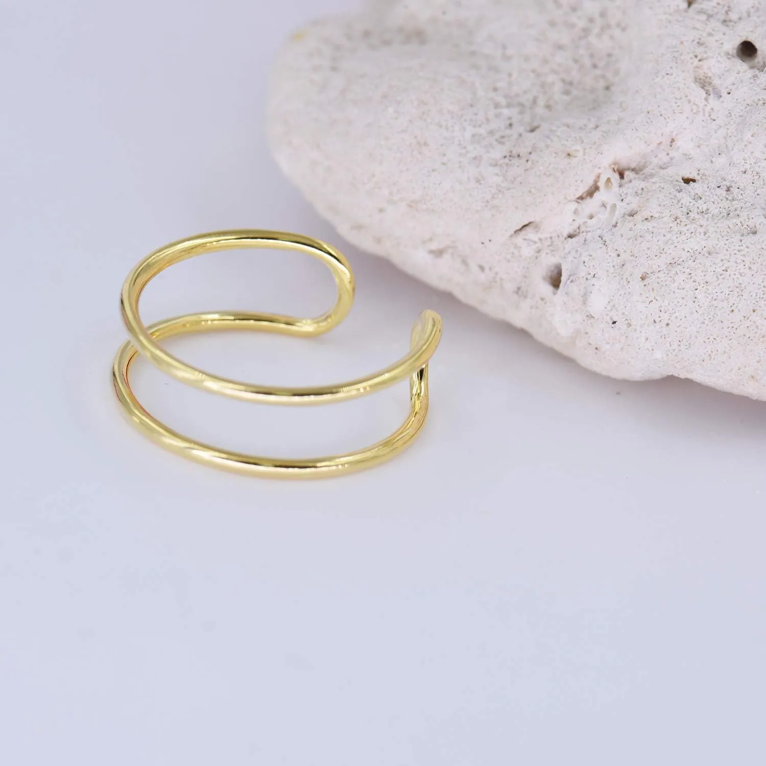 LEMON GRASS Sterling Silver Simple Band Ring Open Ring Ajustable Wide Band Line Rings