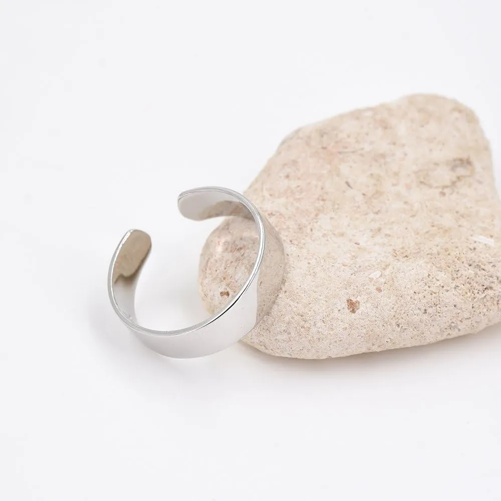 LEMON GRASS Sterling Silver Simple Band Ring Open Ring Ajustable Wide Band Line Rings