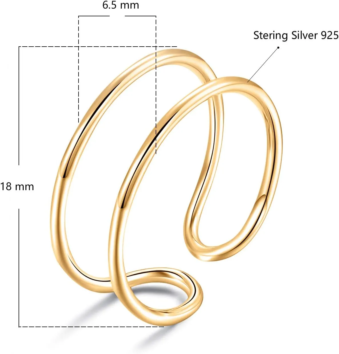 LEMON GRASS Sterling Silver Simple Band Ring Open Ring Ajustable Wide Band Line Rings