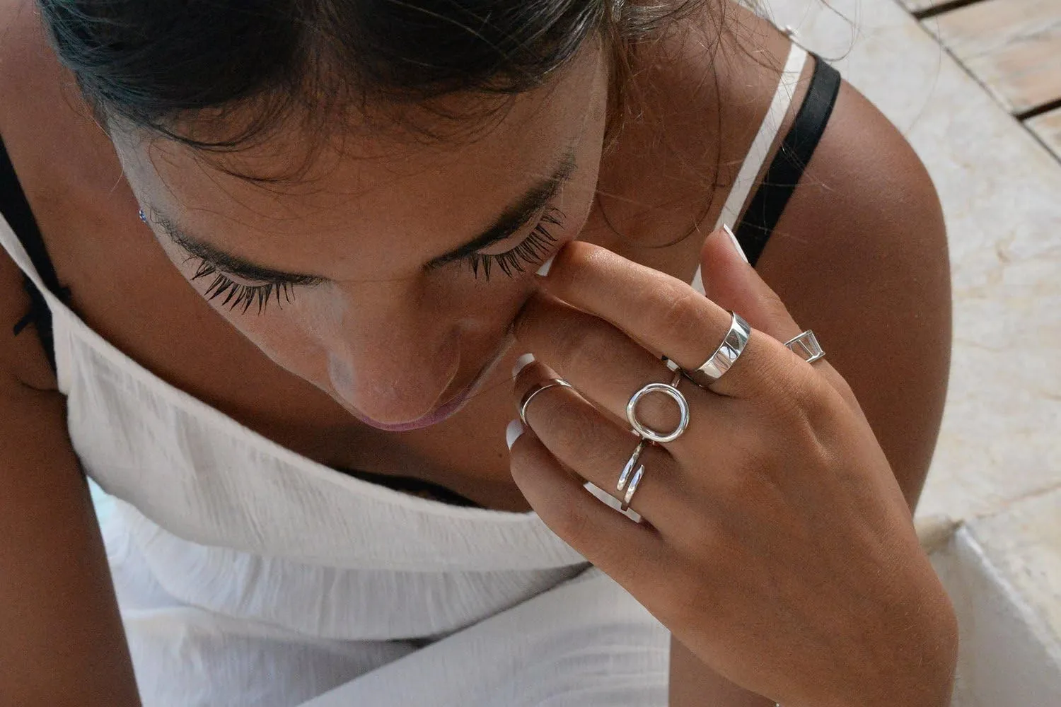 LEMON GRASS Sterling Silver Simple Band Ring Open Ring Ajustable Wide Band Line Rings