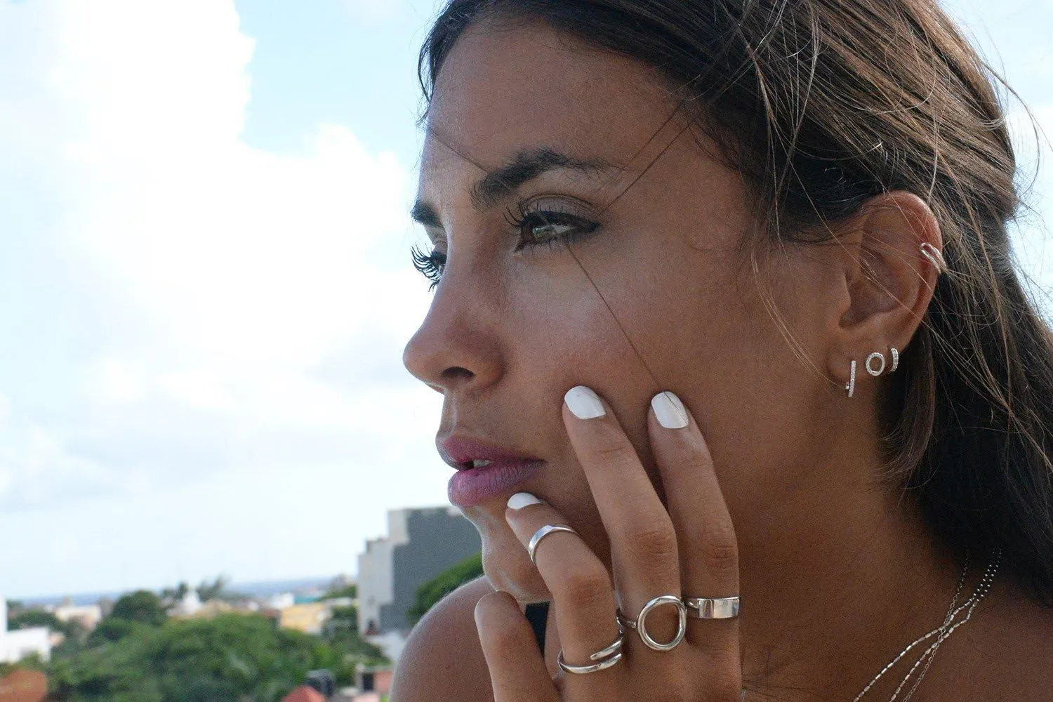 LEMON GRASS Sterling Silver Simple Band Ring Open Ring Ajustable Wide Band Line Rings