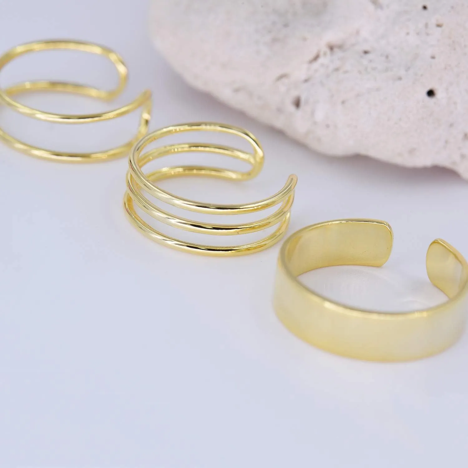 LEMON GRASS Sterling Silver Simple Band Ring Open Ring Ajustable Wide Band Line Rings