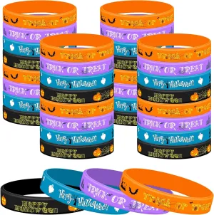 Lesnala 48 Pcs Halloween Silicone Wristband 4 Classic Styles for Kid Holiday Gifts Party Favor and Goodie Bag Fillers Supply