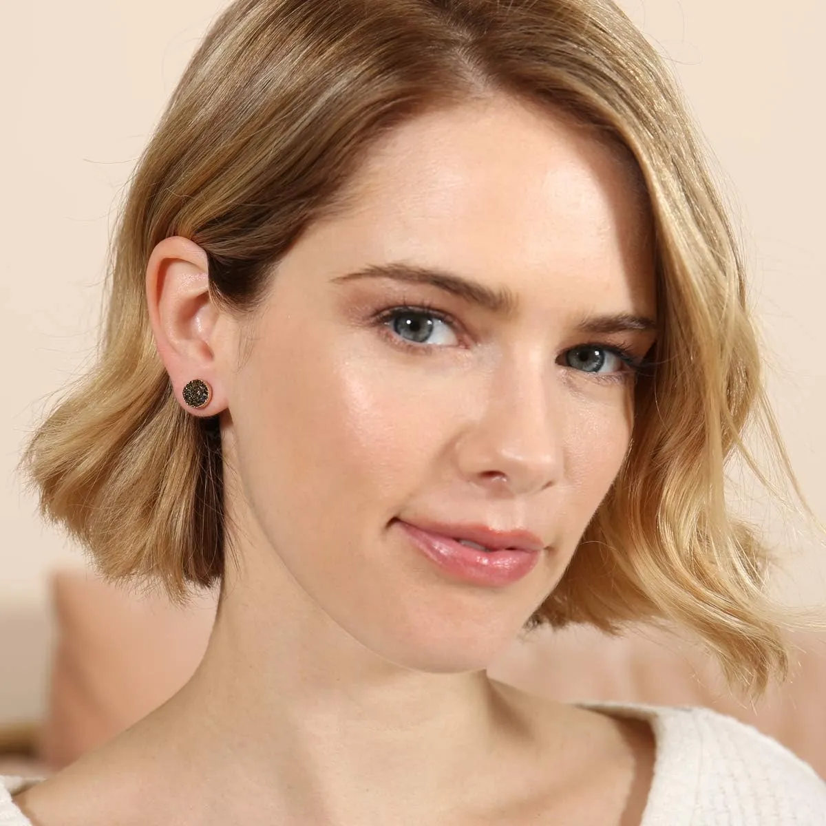 Lightweight Acrylic Stone Druzy Crystal Delicate Earrings - Sparkly Geometric Round, Teardrop Studs