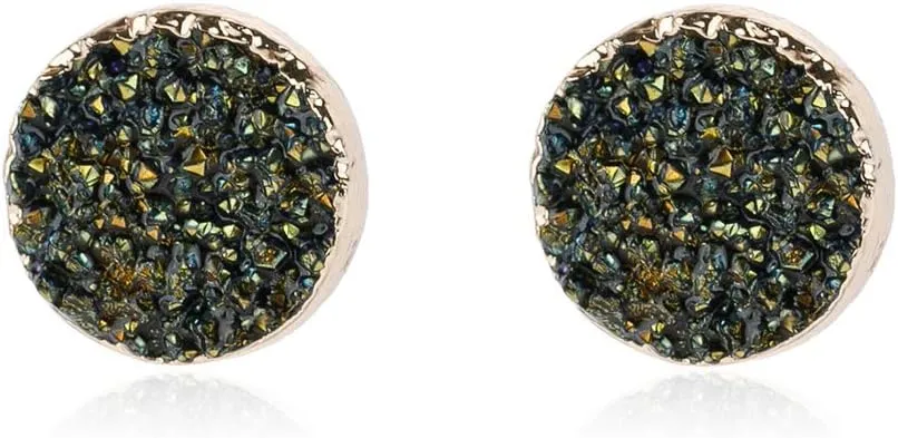 Lightweight Acrylic Stone Druzy Crystal Delicate Earrings - Sparkly Geometric Round, Teardrop Studs