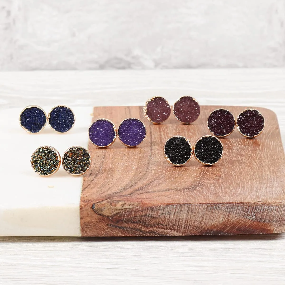 Lightweight Acrylic Stone Druzy Crystal Delicate Earrings - Sparkly Geometric Round, Teardrop Studs