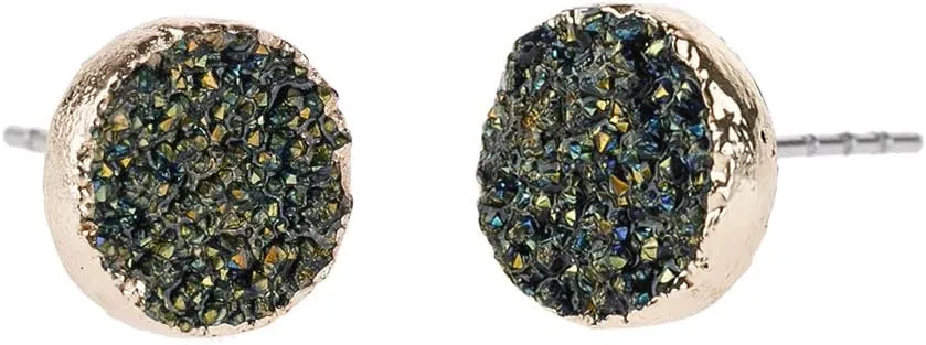 Lightweight Acrylic Stone Druzy Crystal Delicate Earrings - Sparkly Geometric Round, Teardrop Studs