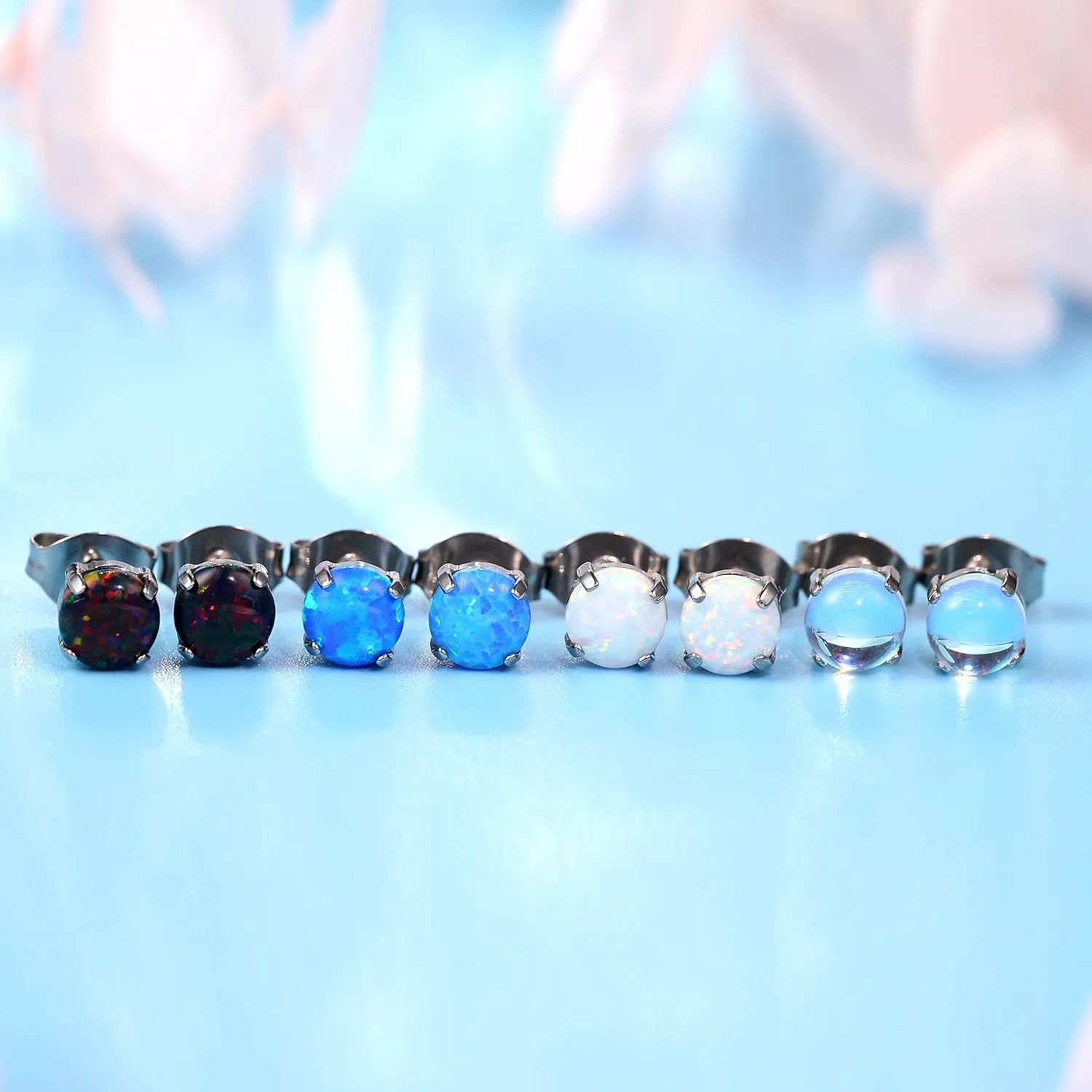 Limerencia G23 Hypoallergenic Pure Titanium Earrings, Opal/Moonstone/Cat's Eye/Blue Turquoise Stud Earrings, F136 Implant Grade|Delicate Jewelry for Sensitive Ears
