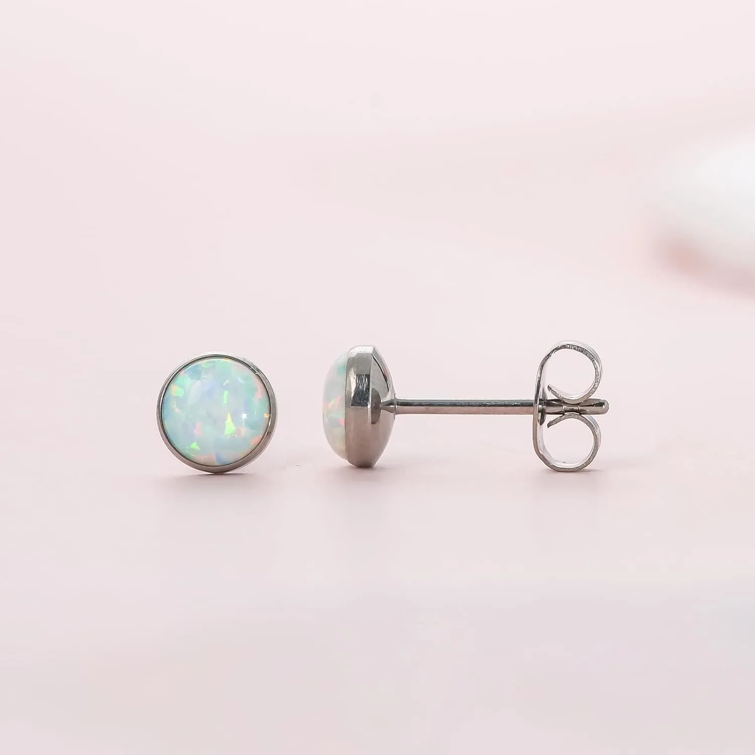 Limerencia G23 Pure Titanium Hypoallergenic Earrings | Minimalist Opal Stud Earrings | F136 Implant Grade | Suitable for Sensitive Ears Delicate Jewelry