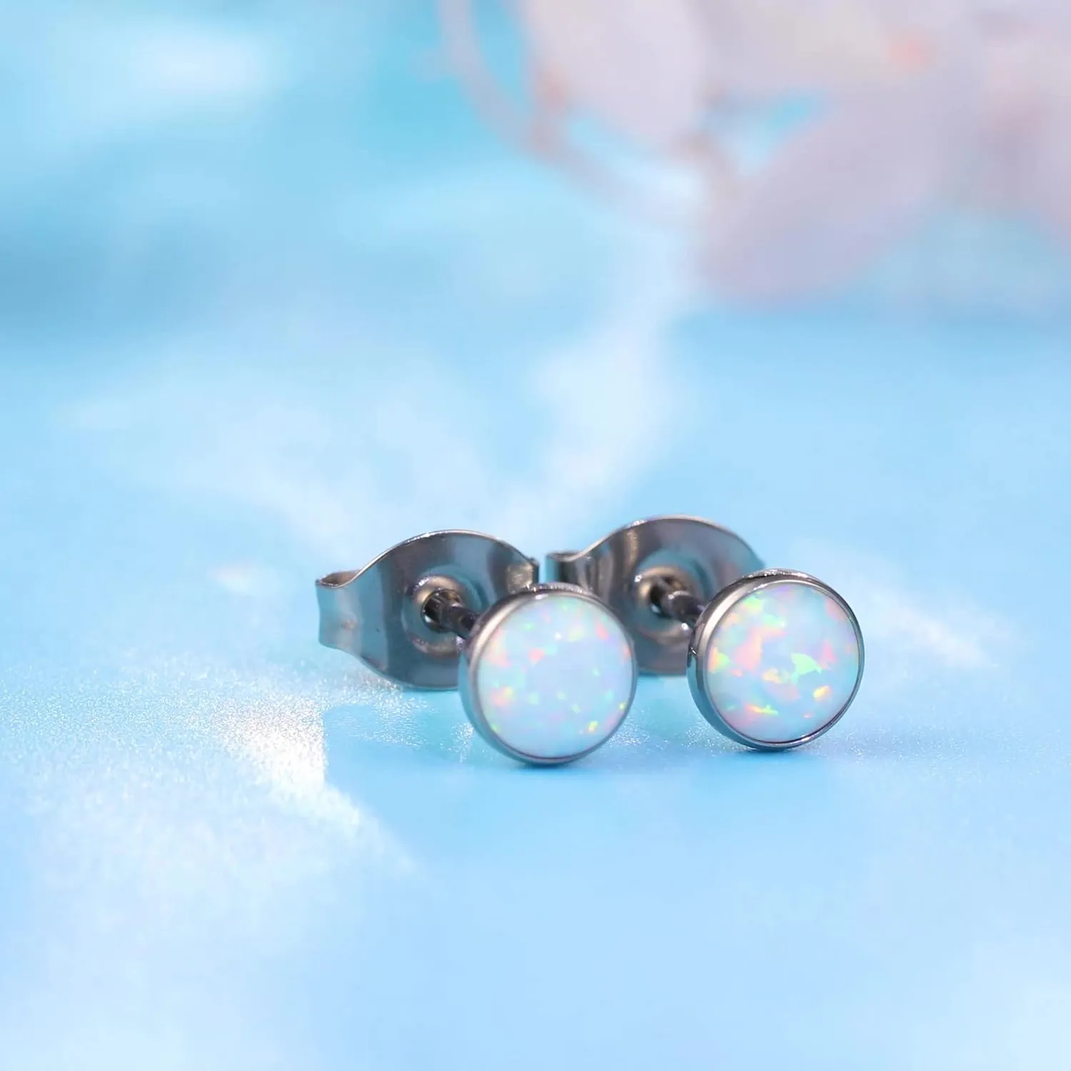 Limerencia G23 Pure Titanium Hypoallergenic Earrings | Minimalist Opal Stud Earrings | F136 Implant Grade | Suitable for Sensitive Ears Delicate Jewelry