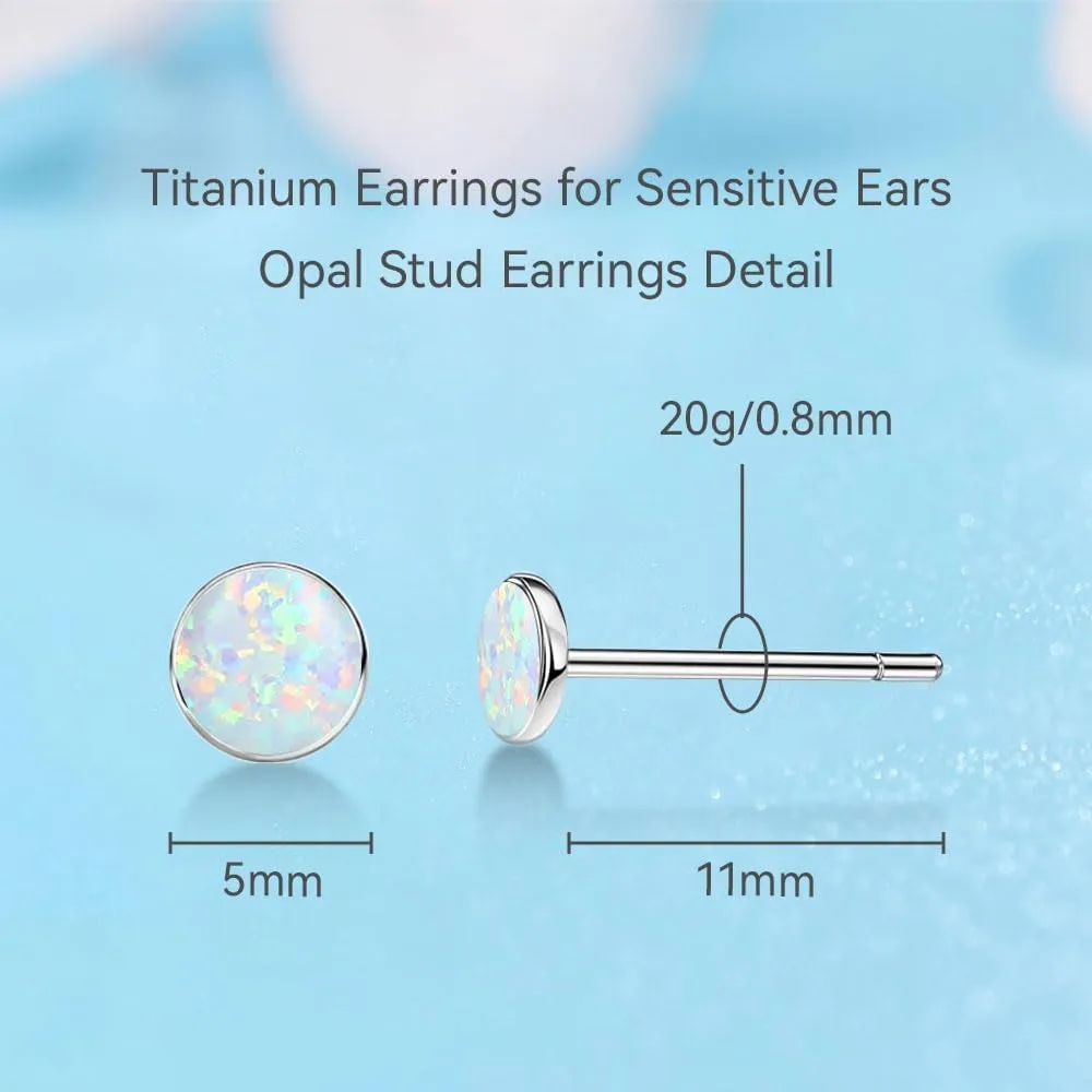 Limerencia G23 Pure Titanium Hypoallergenic Earrings | Minimalist Opal Stud Earrings | F136 Implant Grade | Suitable for Sensitive Ears Delicate Jewelry