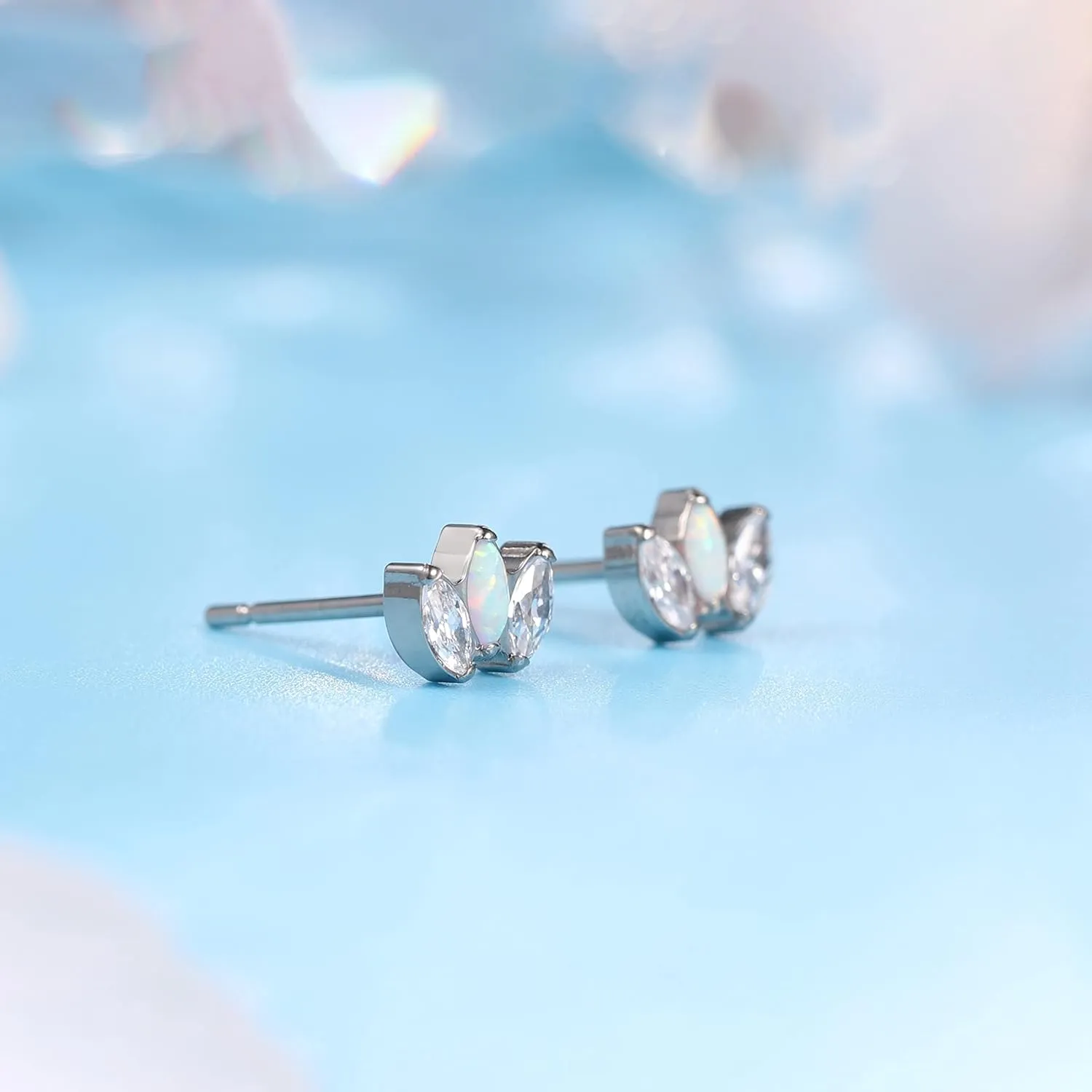 Limerencia Hypoallergenic G23 Pure Titanium Earrings | Crown Cubic Zirconia | F136 Implant Grade Piercing Studs| Suitable for Sensitive Ears Delicate Jewelry