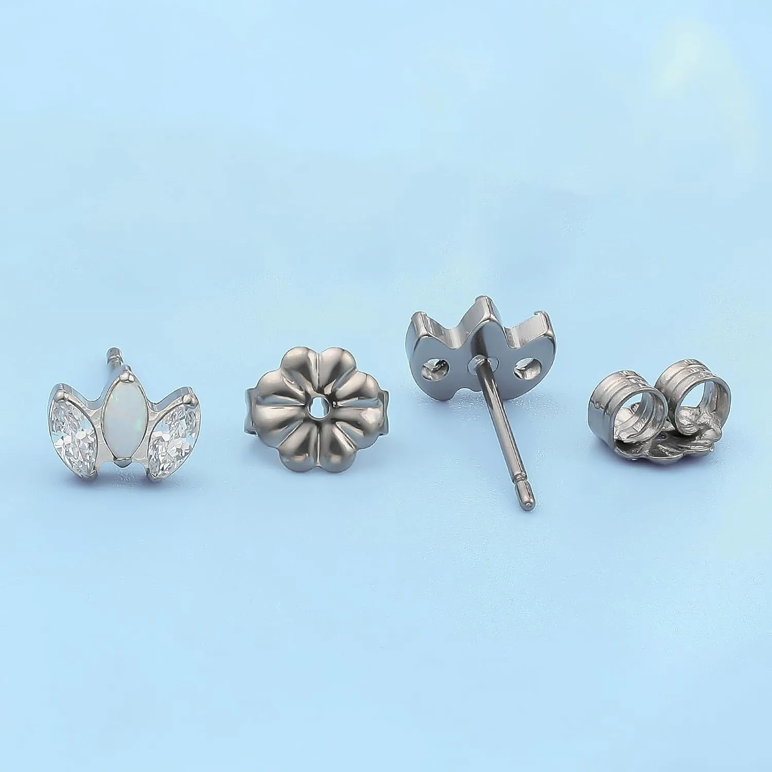 Limerencia Hypoallergenic G23 Pure Titanium Earrings | Crown Cubic Zirconia | F136 Implant Grade Piercing Studs| Suitable for Sensitive Ears Delicate Jewelry