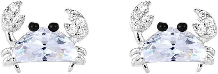 Little Crab Sleeper Tiny Stud Earrings 925 Sterling Silver Dainty Crystal Cubic Zirconia Cartilage Earring Ear Piercing Small Statement Earrings Studs Delicate Jewelry Gifts for Women Girls