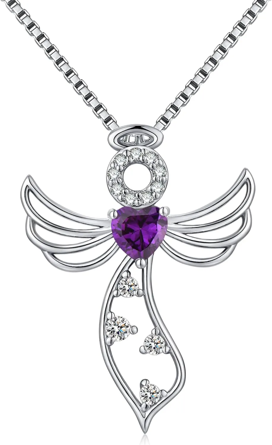 Little Guardian Angel Necklace 925 Sterling Silver with Heart Birthstone Angel Wing Pendant Unique Gifts for Her