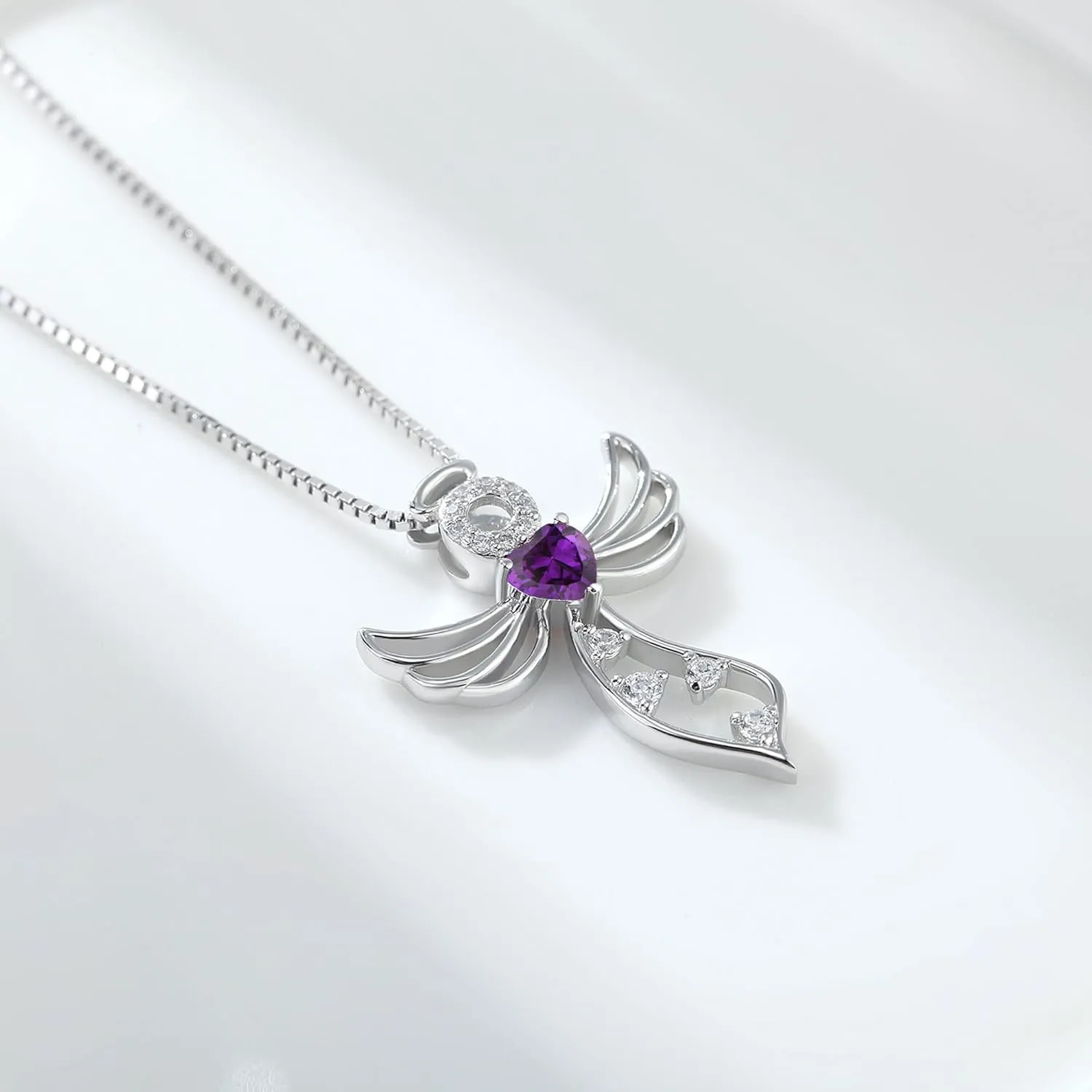 Little Guardian Angel Necklace 925 Sterling Silver with Heart Birthstone Angel Wing Pendant Unique Gifts for Her
