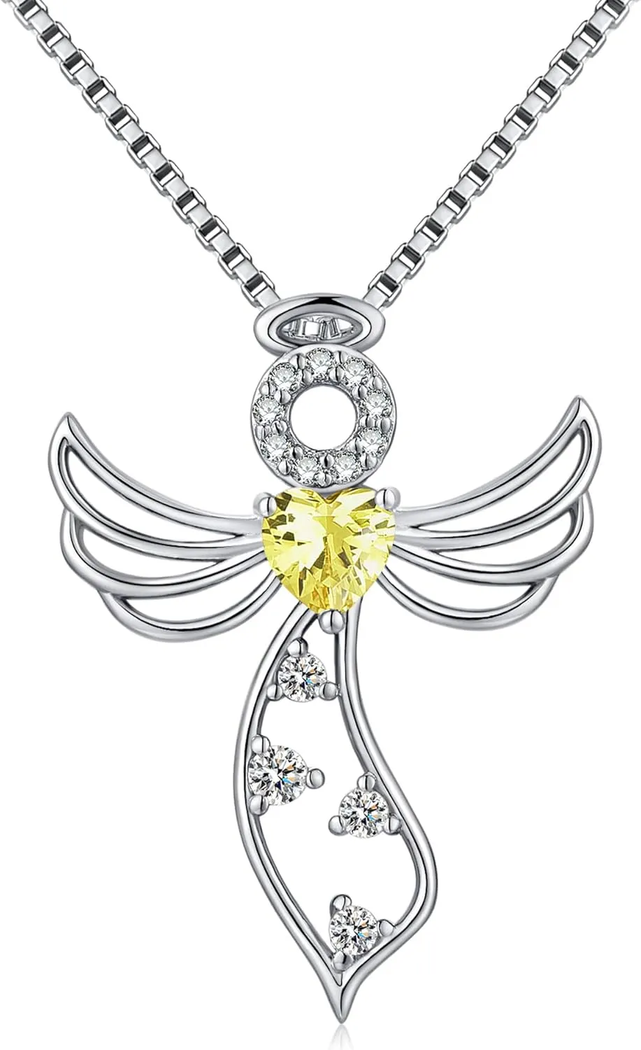Little Guardian Angel Necklace 925 Sterling Silver with Heart Birthstone Angel Wing Pendant Unique Gifts for Her