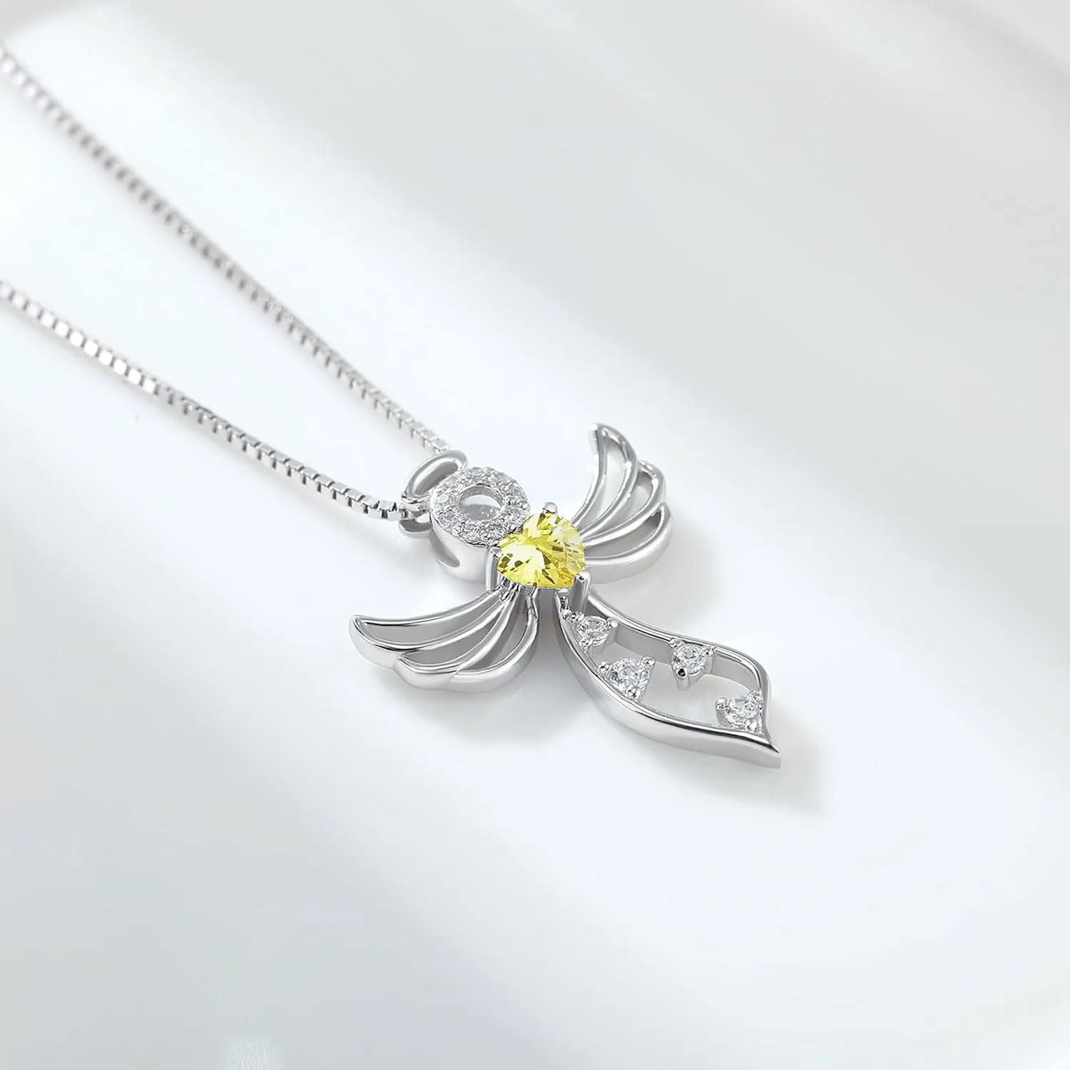 Little Guardian Angel Necklace 925 Sterling Silver with Heart Birthstone Angel Wing Pendant Unique Gifts for Her