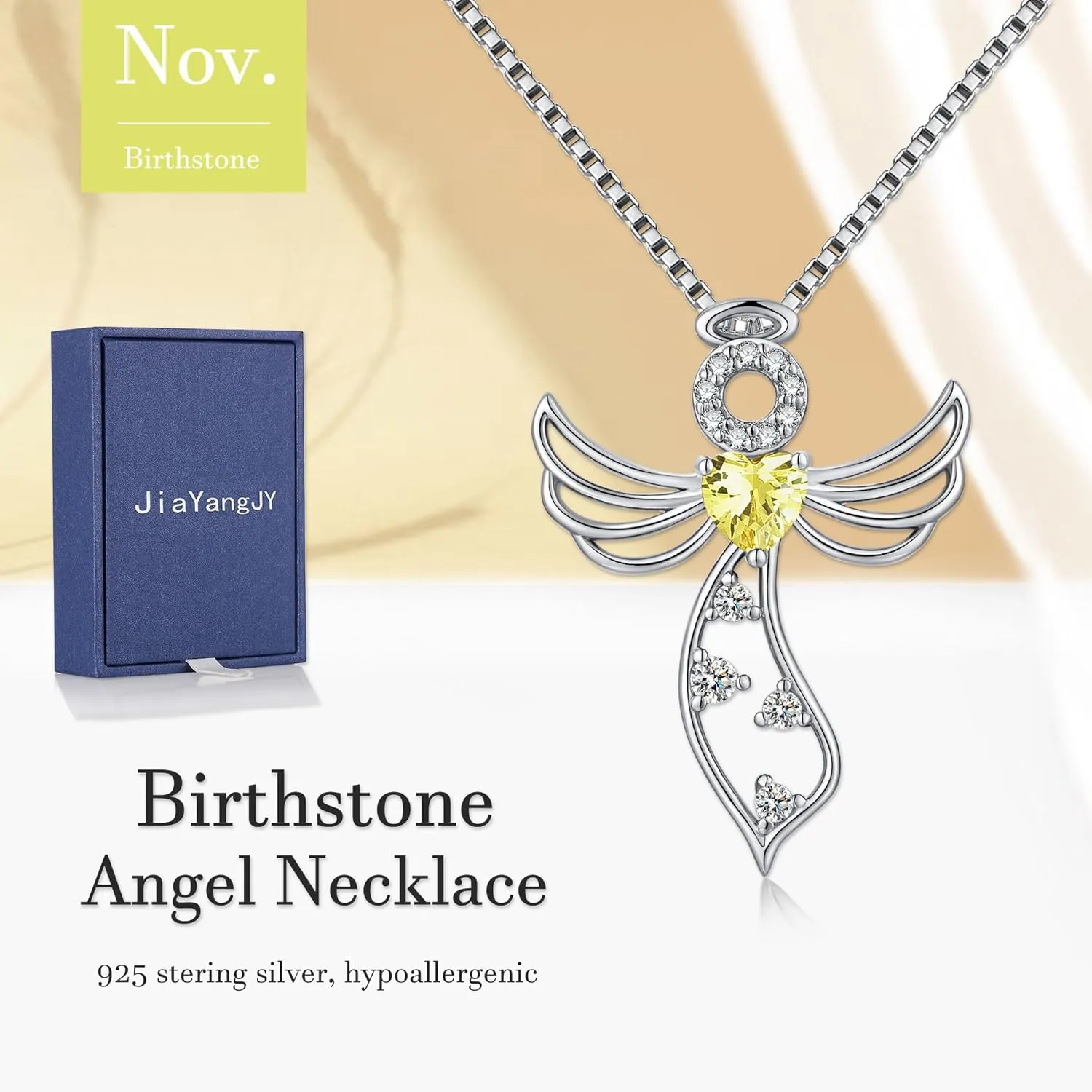 Little Guardian Angel Necklace 925 Sterling Silver with Heart Birthstone Angel Wing Pendant Unique Gifts for Her