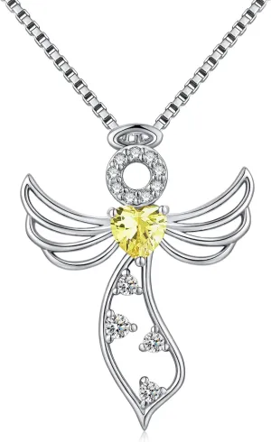 Little Guardian Angel Necklace 925 Sterling Silver with Heart Birthstone Angel Wing Pendant Unique Gifts for Her