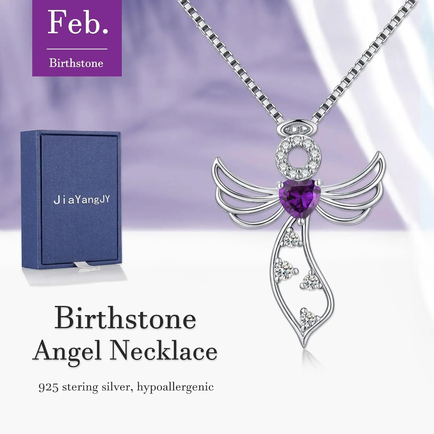 Little Guardian Angel Necklace 925 Sterling Silver with Heart Birthstone Angel Wing Pendant Unique Gifts for Her