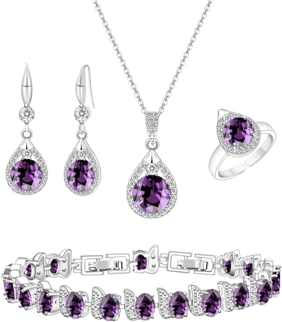 LMXXVJ Jewelry Set For Women,Platinum Plated Necklace Ring Earrings Bracelet Costume Jewelry Set Mother's Day Christmas Birthday Thanksgiving Day Gift for Mom/Wife