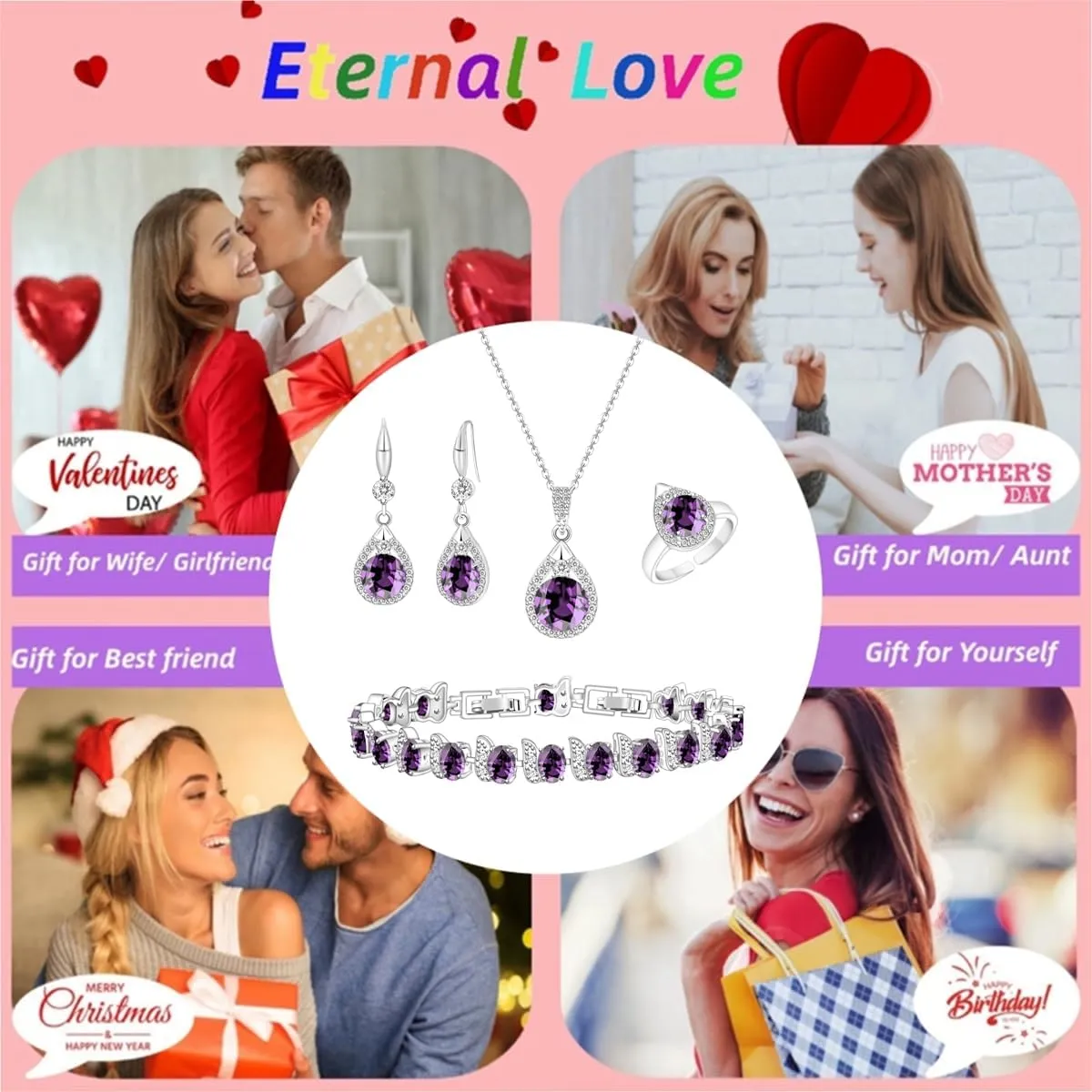 LMXXVJ Jewelry Set For Women,Platinum Plated Necklace Ring Earrings Bracelet Costume Jewelry Set Mother's Day Christmas Birthday Thanksgiving Day Gift for Mom/Wife