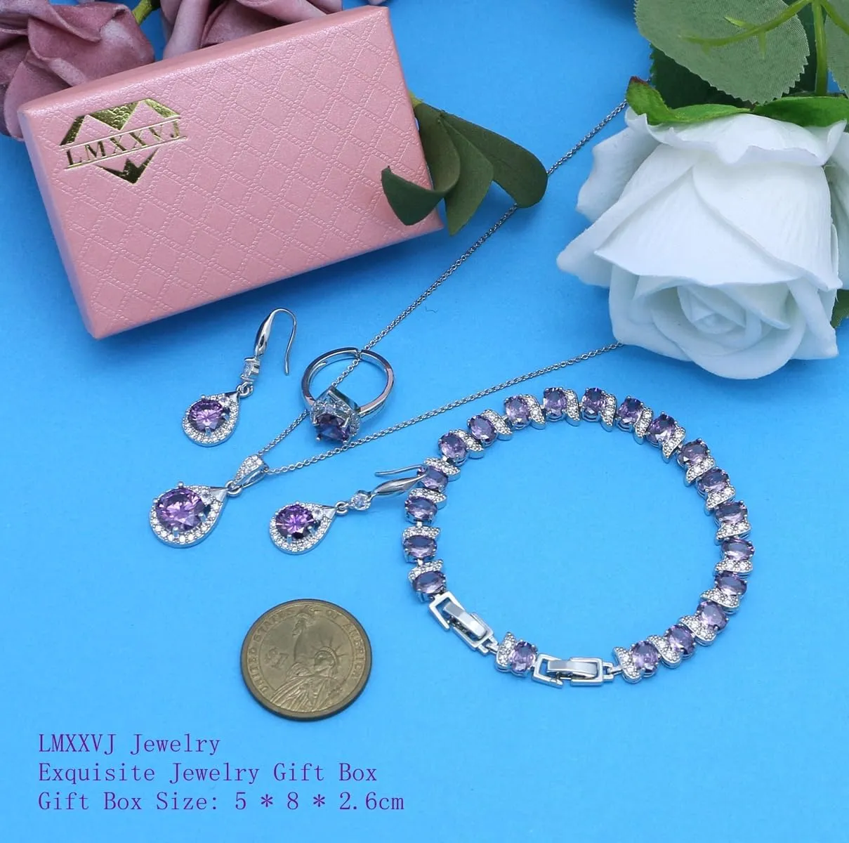 LMXXVJ Jewelry Set For Women,Platinum Plated Necklace Ring Earrings Bracelet Costume Jewelry Set Mother's Day Christmas Birthday Thanksgiving Day Gift for Mom/Wife