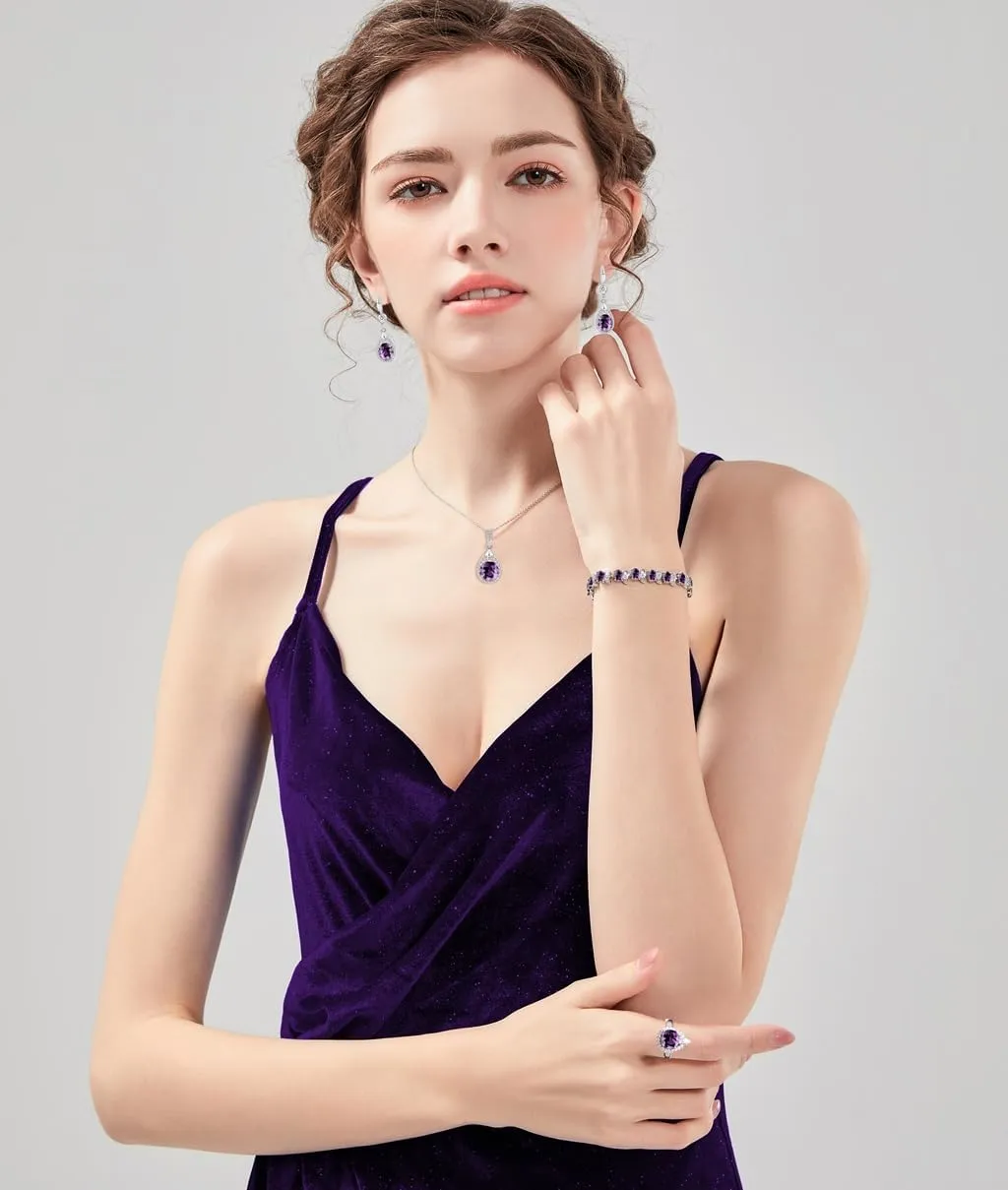 LMXXVJ Jewelry Set For Women,Platinum Plated Necklace Ring Earrings Bracelet Costume Jewelry Set Mother's Day Christmas Birthday Thanksgiving Day Gift for Mom/Wife