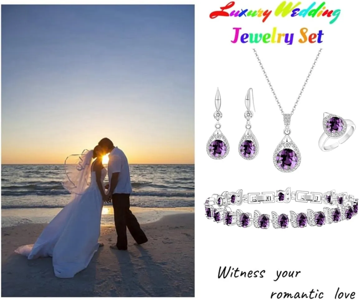 LMXXVJ Jewelry Set For Women,Platinum Plated Necklace Ring Earrings Bracelet Costume Jewelry Set Mother's Day Christmas Birthday Thanksgiving Day Gift for Mom/Wife