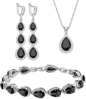 LMXXVJ Necklace Long Earrings Bracelet Set, White Gold Plated Created Blue Sapphire Jewelry Set Wedding Party Gift Jewelry for Women Bridal Bridesmaid