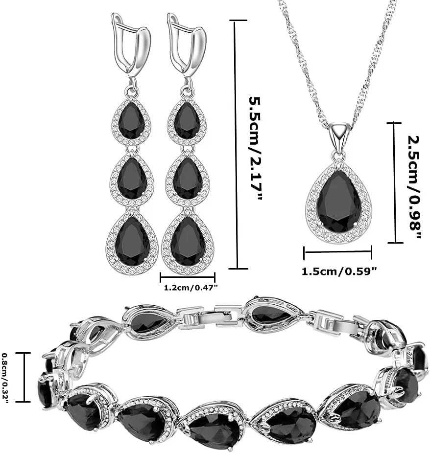 LMXXVJ Necklace Long Earrings Bracelet Set, White Gold Plated Created Blue Sapphire Jewelry Set Wedding Party Gift Jewelry for Women Bridal Bridesmaid
