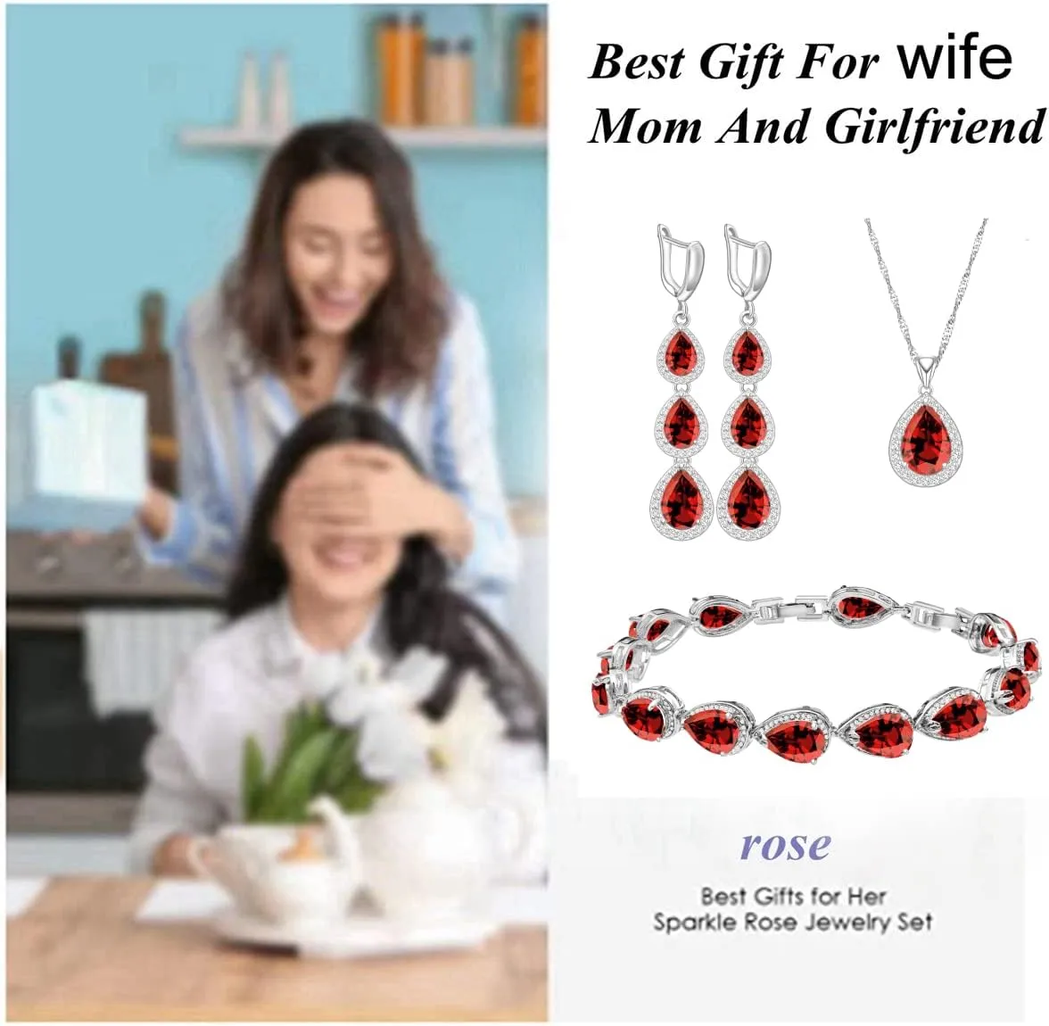 LMXXVJ Necklace Long Earrings Bracelet Set, White Gold Plated Created Blue Sapphire Jewelry Set Wedding Party Gift Jewelry for Women Bridal Bridesmaid