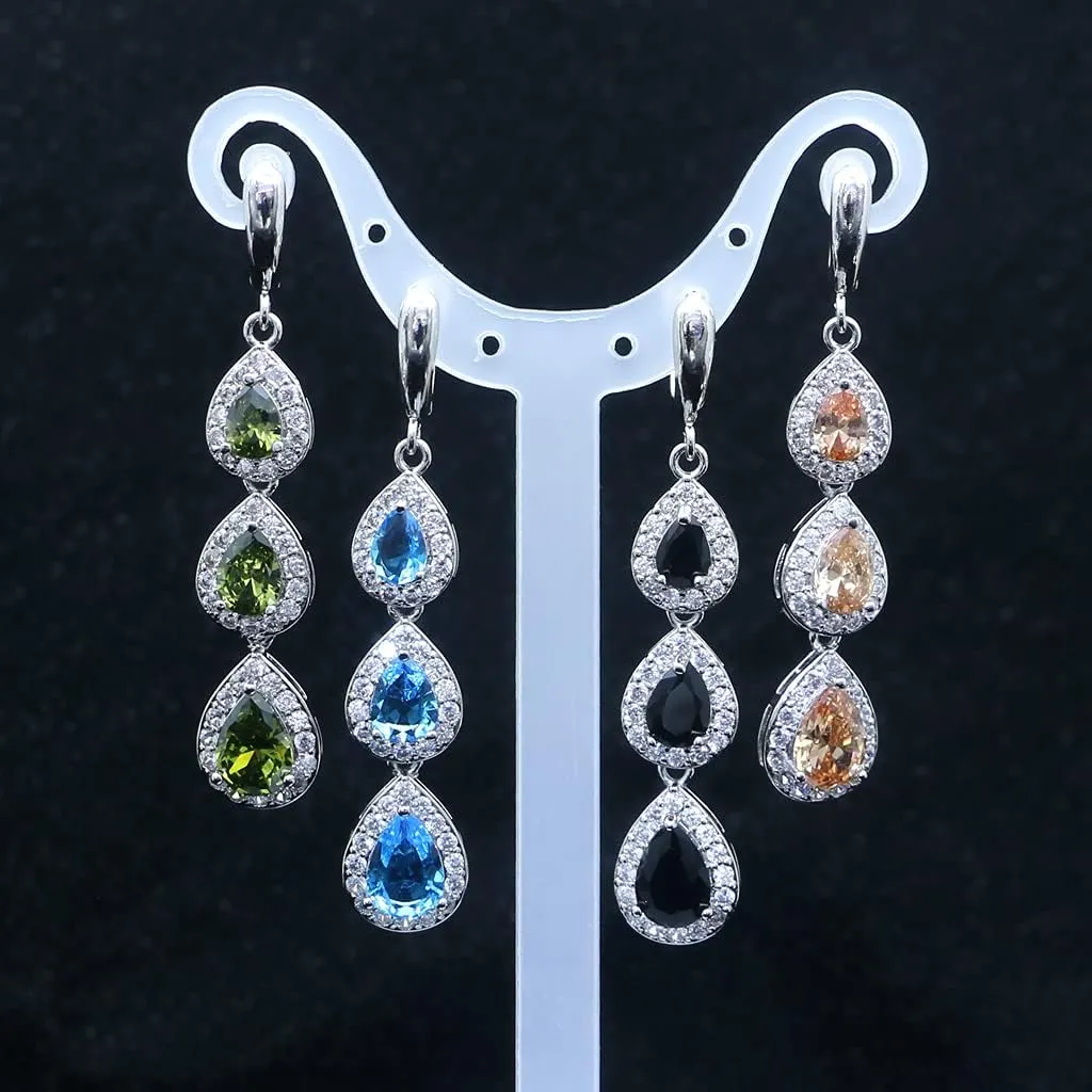LMXXVJ Necklace Long Earrings Bracelet Set, White Gold Plated Created Blue Sapphire Jewelry Set Wedding Party Gift Jewelry for Women Bridal Bridesmaid