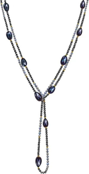 Long Beaded Necklaces for Women Boho,Womens Long Pearl Necklace Western Jewelry,Labradorite Gemstone Bead Necklace,Simple Black Pearl Strand Layered Necklace 55",Handmade Unique Gifts for Women