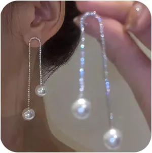 Long Pearl Pendant Earrings Delicate Rhinestone Tassel Pearl Pendant Earrings Low Allergy Elegant Wedding Party Bridal Jewelry Gift For Women