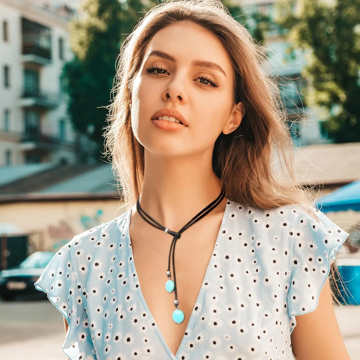 Long tiantian Boho Necklaces for Women Western Jewelry Country Concert Outfits for Women Layered Brown Leather Choker Western Cowgirl Outfits Jewelry