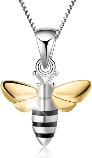 Lotus Fun Christmas Gift S925 Sterling Silver Necklace Pendant Lovely Honeybee Pendant with Necklaces Link Chain length 17inches, Handmade Unique Jewelry Gifts for Women