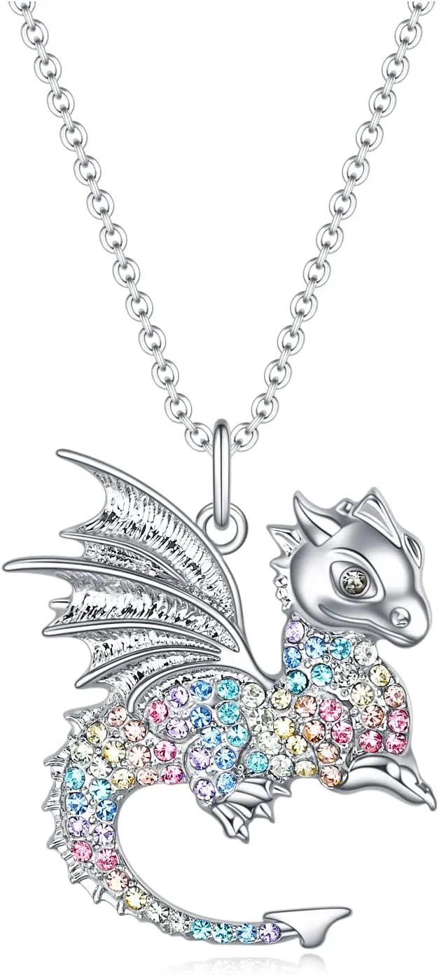 luomart Dragon Dinosaur Necklace Birthday Gifts for Girls,Dragons Dinosaurs Pendant Necklaces Jewelry for Women