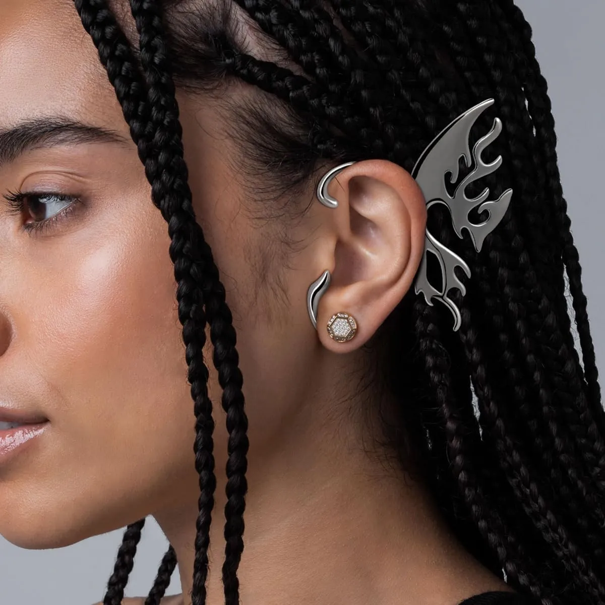 L'VOW Y2K Punk Non-Piercing Ear Cuff Cyborg Irregular Earring Clip On Cartilage Wrap Ear Jewelry Accessories