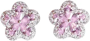 Maison Noubeaute Pink Melissa Earrings - Platinum/Rose Gold Plated Studs with Sparkling Cubic Zirconia, 14mm Delicate Hypoallergenic Jewelry, Elegant Floral Design, Made in Korea, Gift for Women