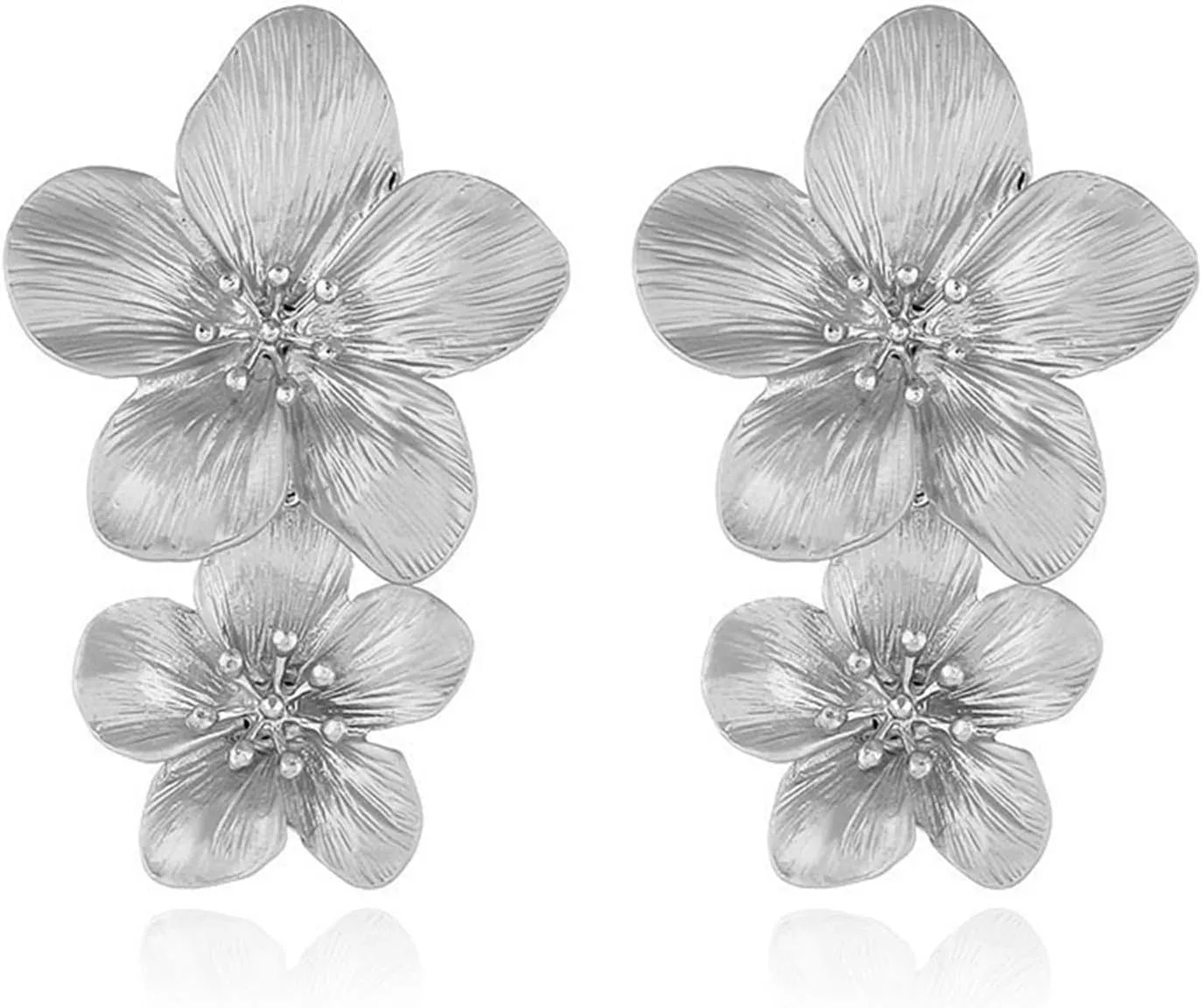 MALOYANVE Bohemian Flower Earrings for Women Delicate Big Double Layered Tiered Daisy Matte Metal Floral Petal Dangle Drop Statement Earrings Chic Boho Hawaii Vacation Wedding Flower Jewelry